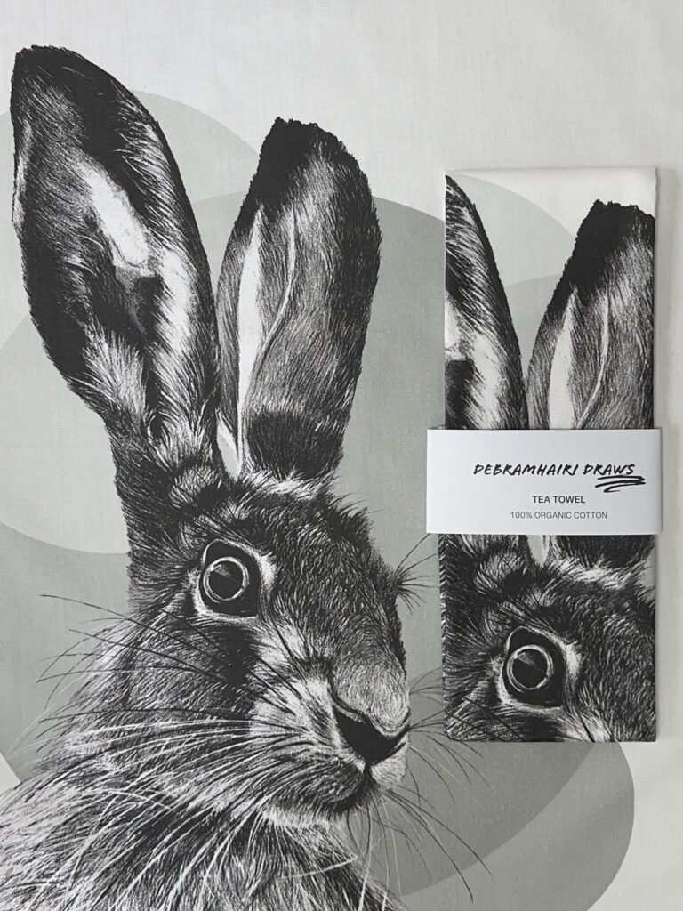 March Hare Print 100% Organic Tea-towel