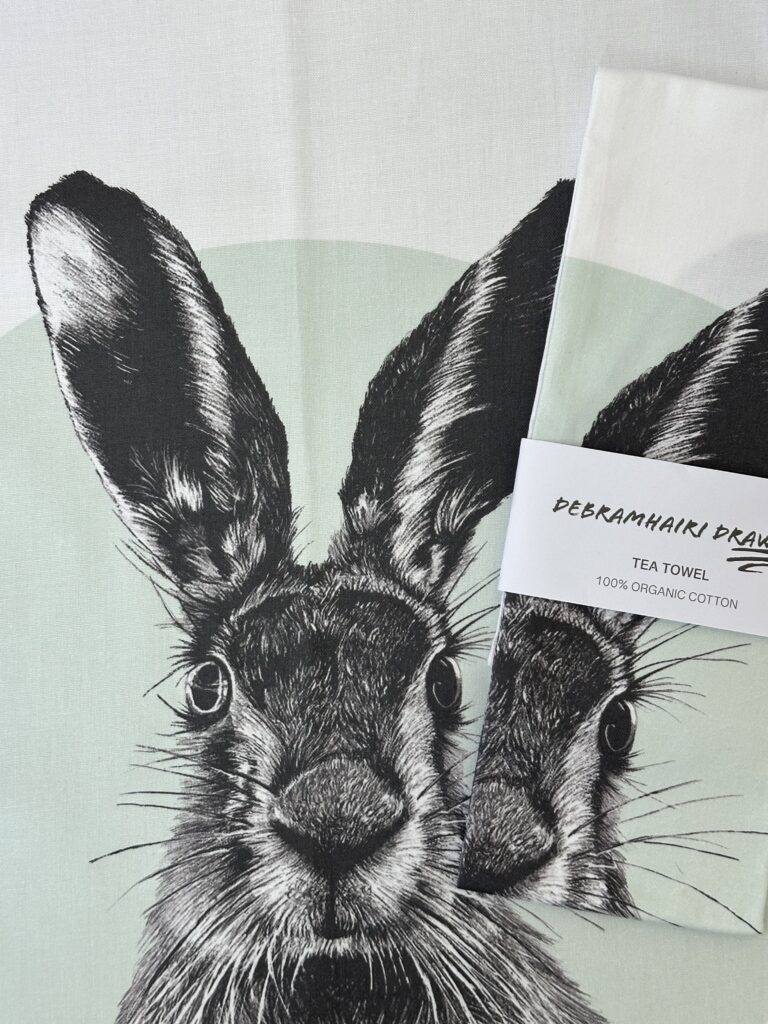 Spring Hare Print 100% Organic Tea-Towel