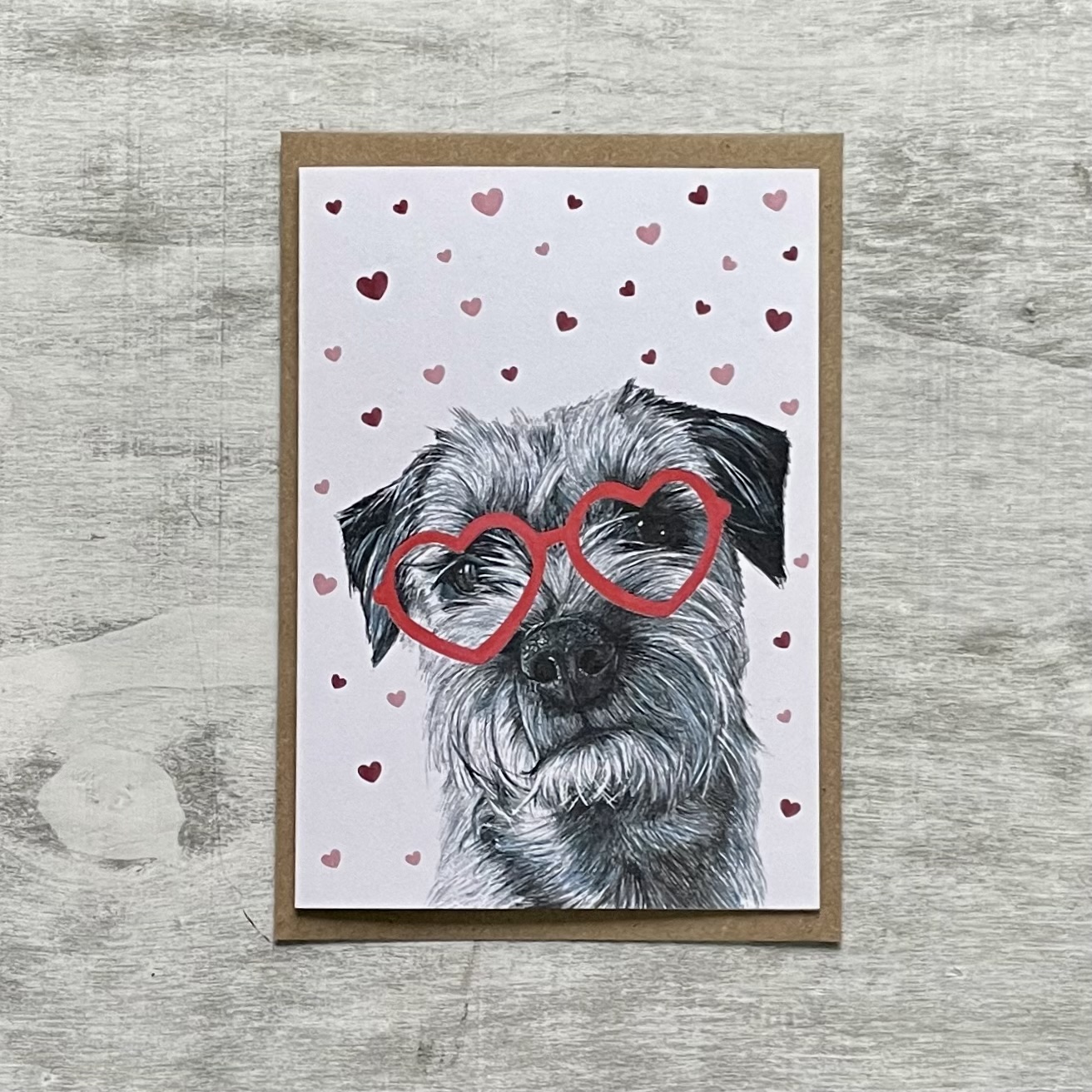 Border Terrier Heart Glasses Fine Art Greeting Card