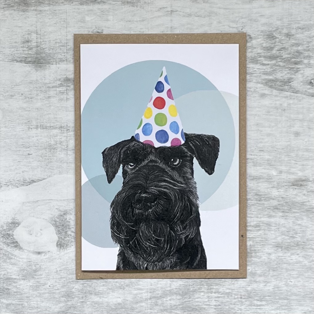 Miniature Schnauzer Party Hat Birthday Card