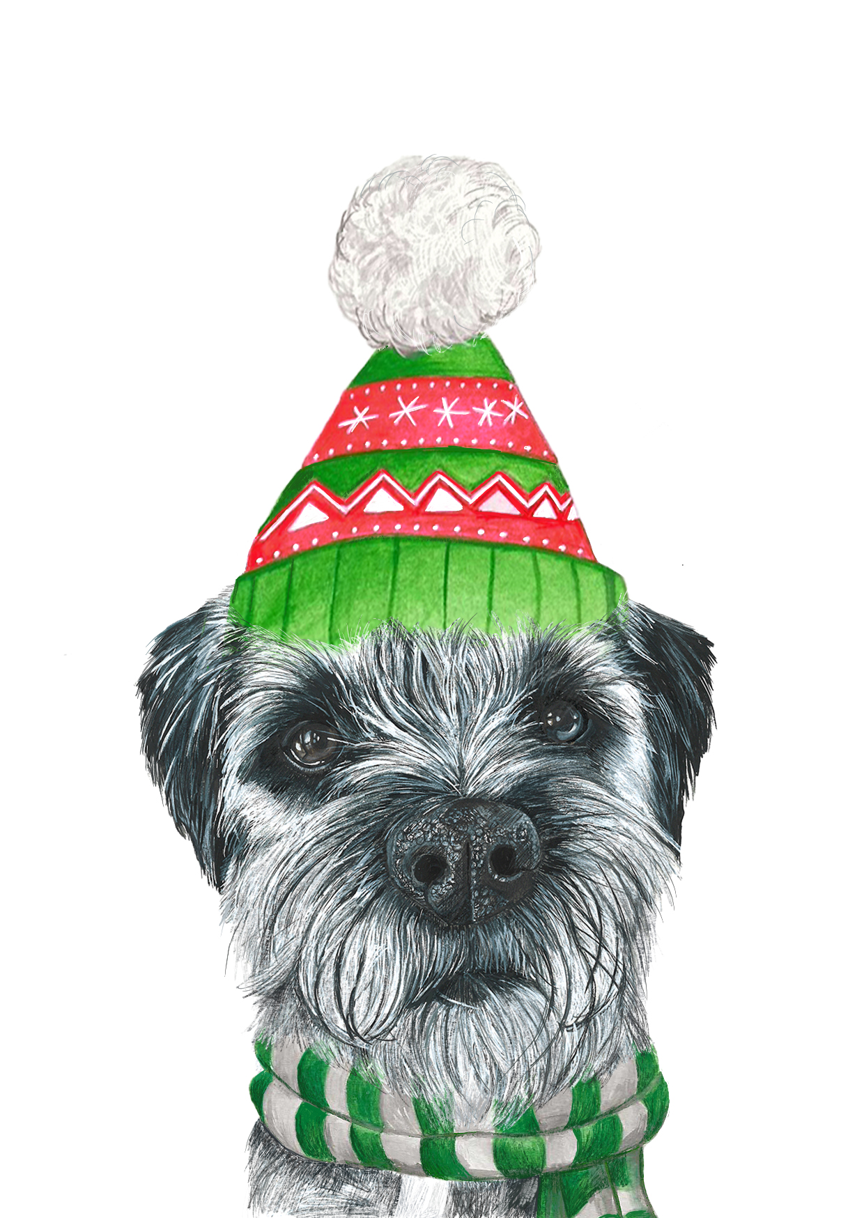 Border Terrier with Bobble Hat Christmas Card - Image 2