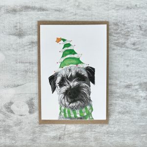 Border Terrier Christmas Tree Hat Card
