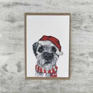 Border Terrier with Santa Hat Christmas Card