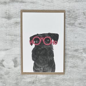 Black Miniature Schnauzer Ho Ho Ho Christmas Card