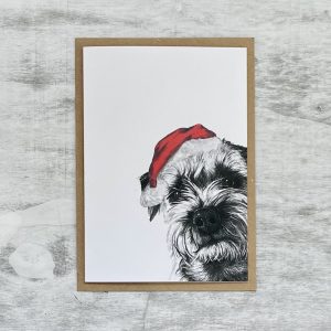 Border Terrier with Santa Hat Christmas Card